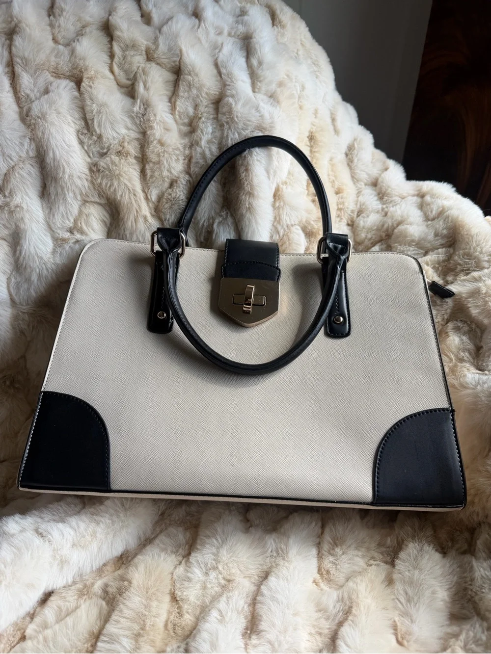 Aldo Cream and Black Satchel Handbag